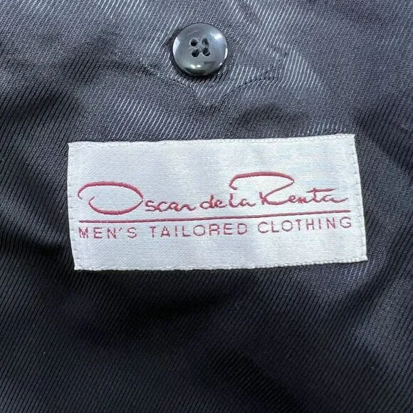 VTG Oscar De La Renta 48L Gray 100% Wool Tweed 2Btn Blazer Jacket Sport Coat‎